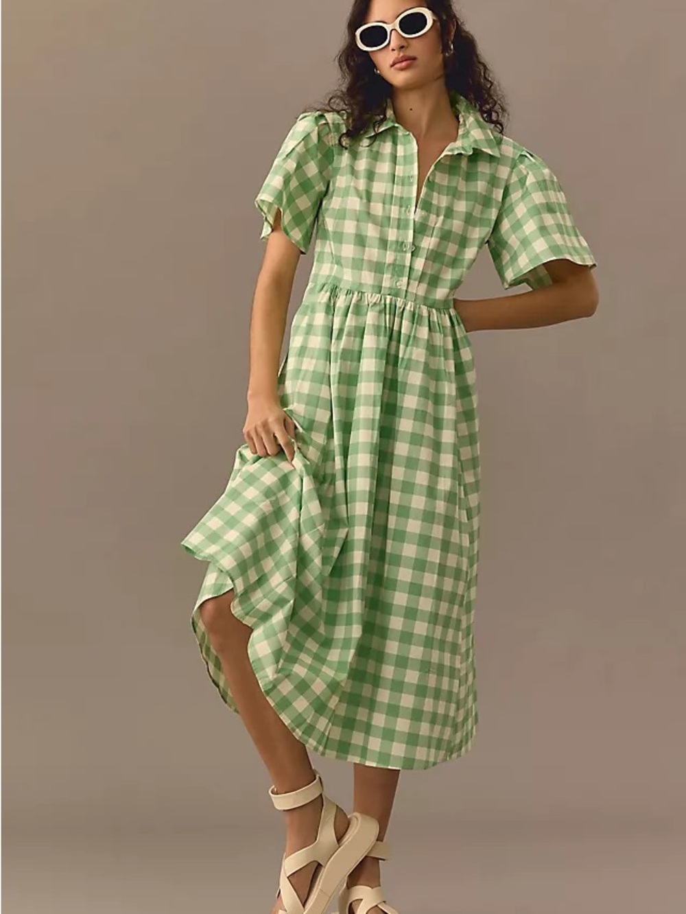 NWT Anthropologie Gingham Button-Front Midi Dress